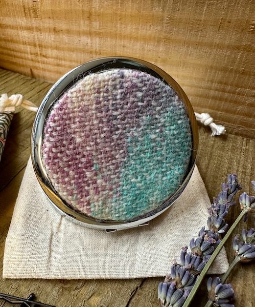 Purple & Turquoise Hand Painted British Wool Pocket Mirror