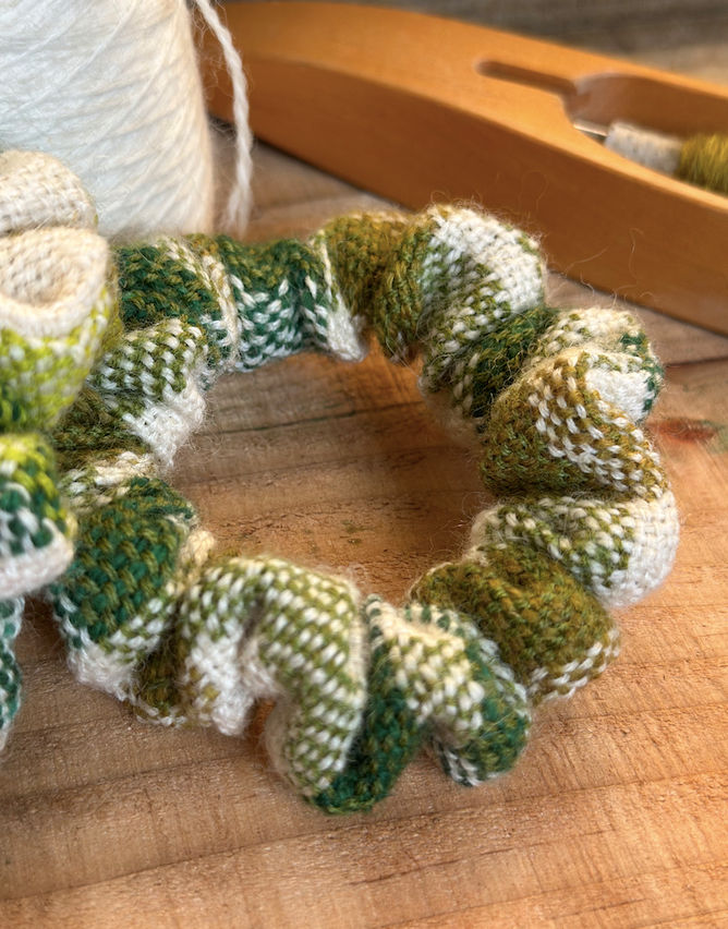 'Snowdrop' Plaid Handwoven British Wool Small Scrunchies