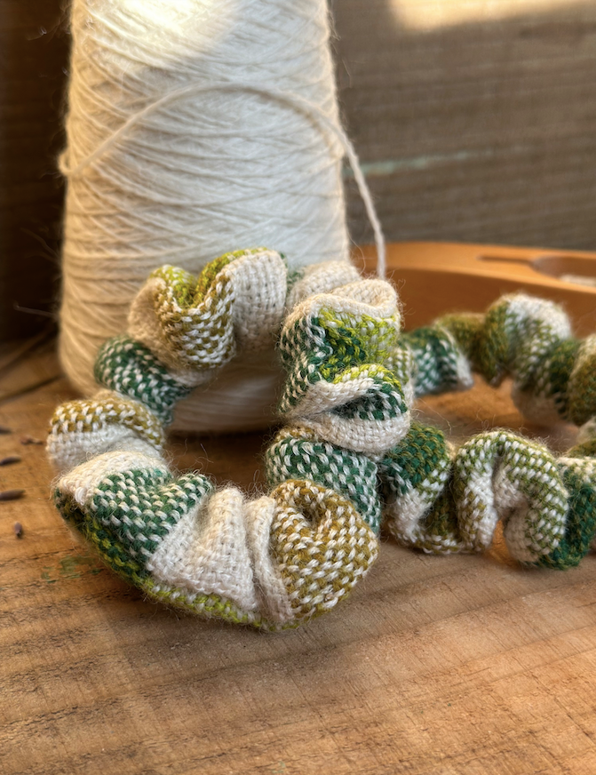 'Snowdrop' Plaid Handwoven British Wool Small Scrunchies