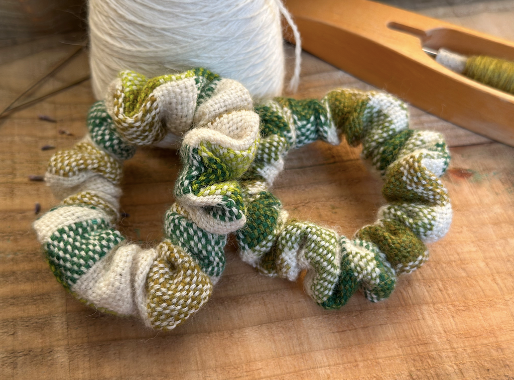 'Snowdrop' Plaid Handwoven British Wool Small Scrunchies