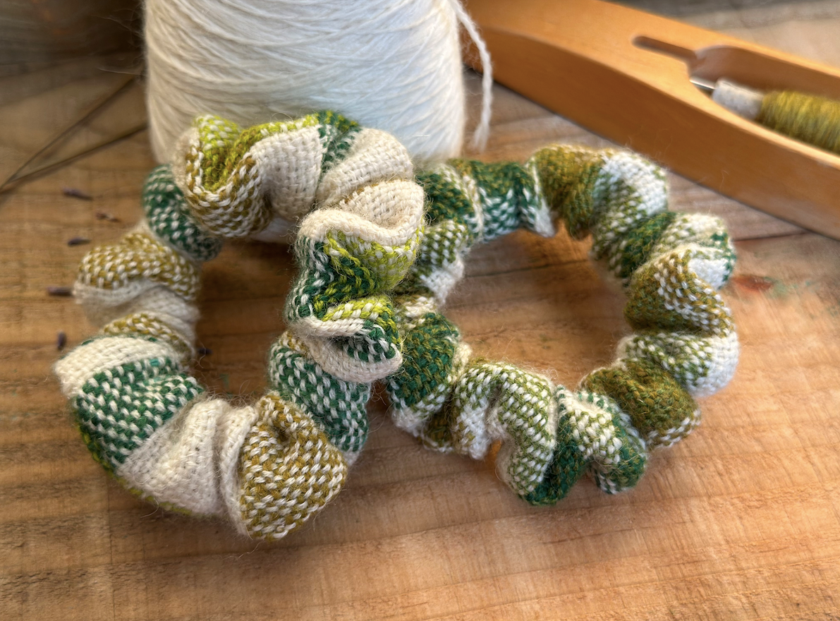 'Snowdrop' Plaid Handwoven British Wool Small Scrunchies