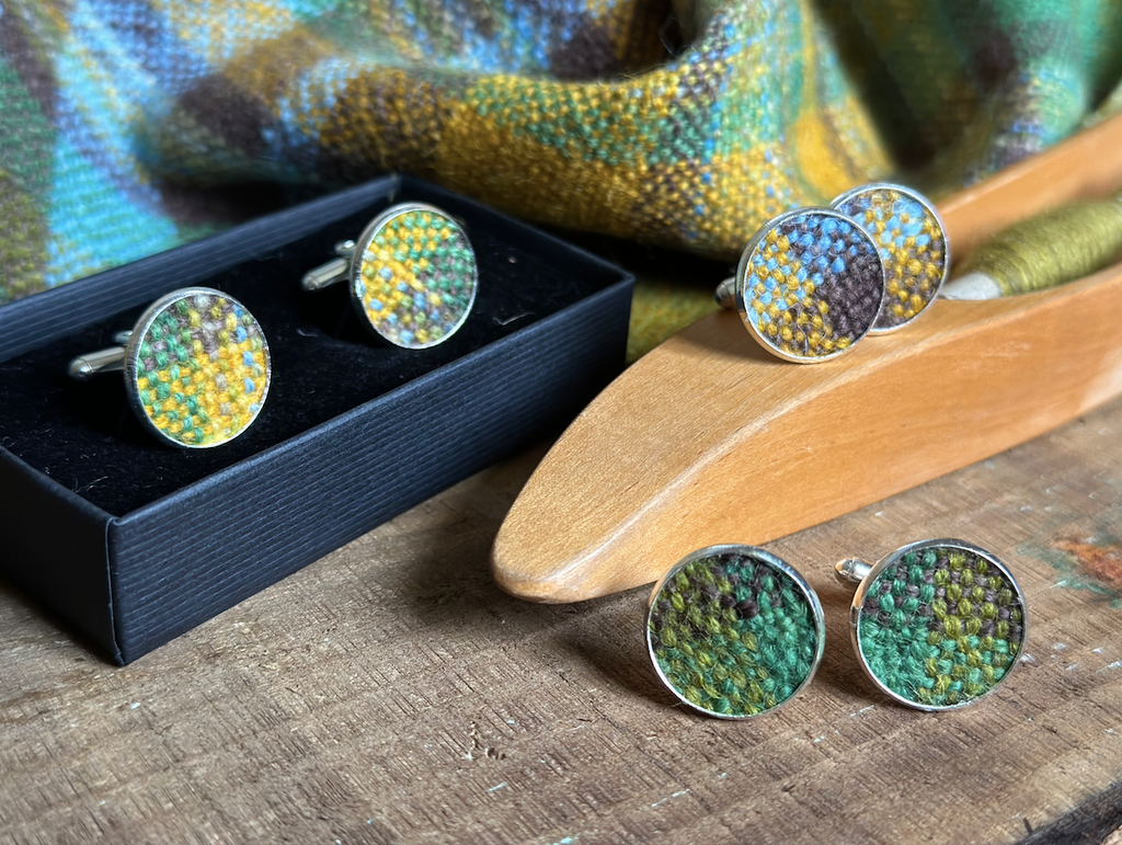 'Spring on the Avenue' Plaid Handwoven British Wool Cufflinks