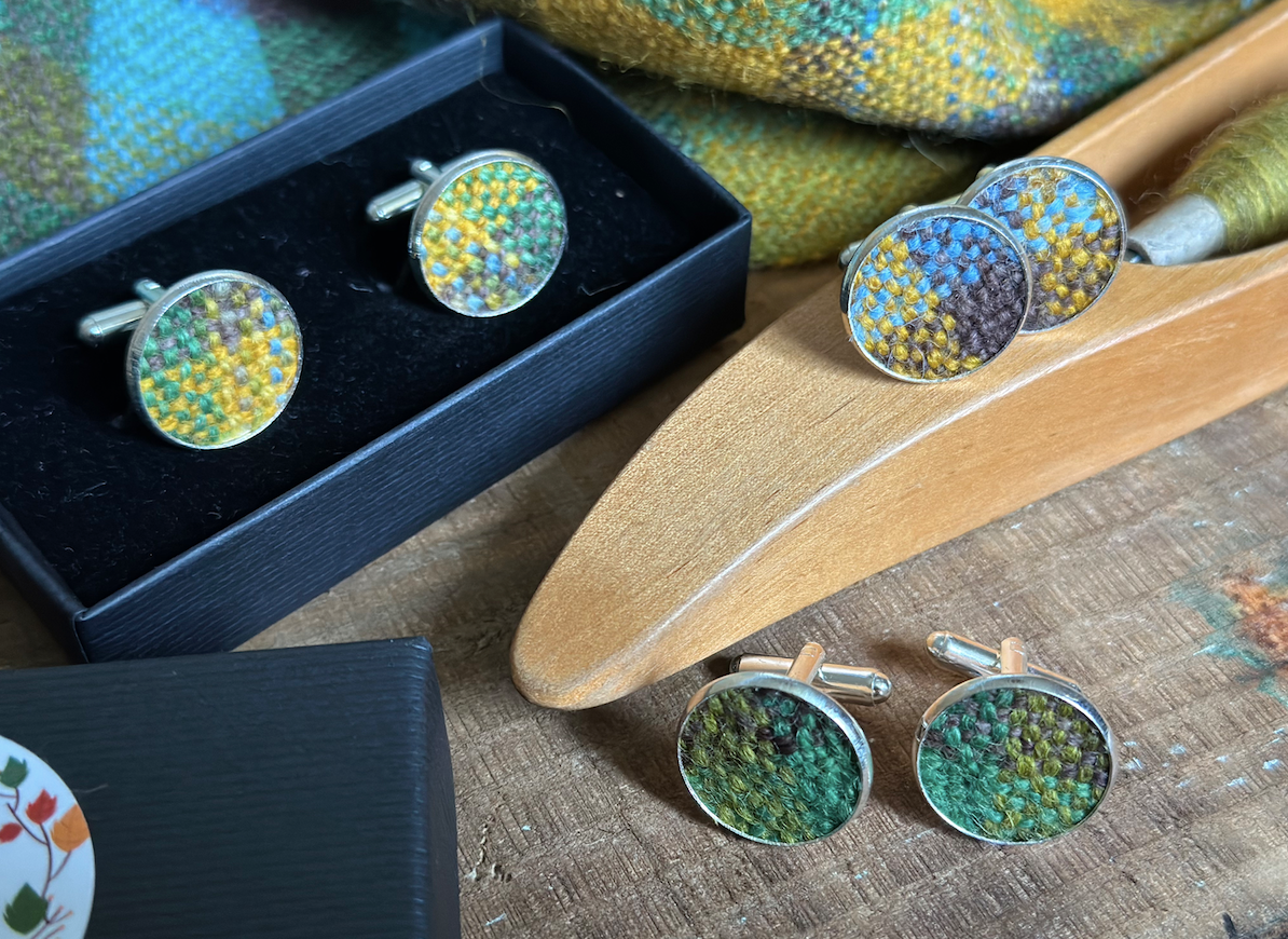 'Spring on the Avenue' Plaid Handwoven British Wool Cufflinks