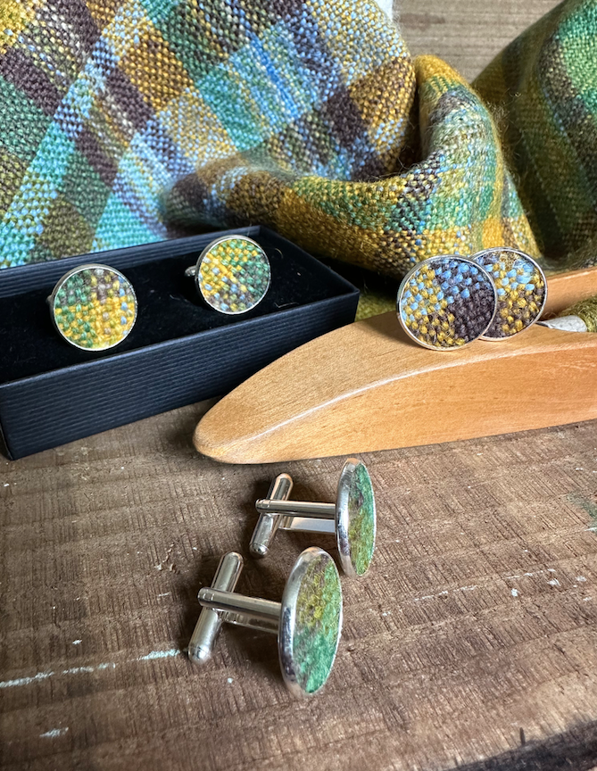 'Spring on the Avenue' Plaid Handwoven British Wool Cufflinks