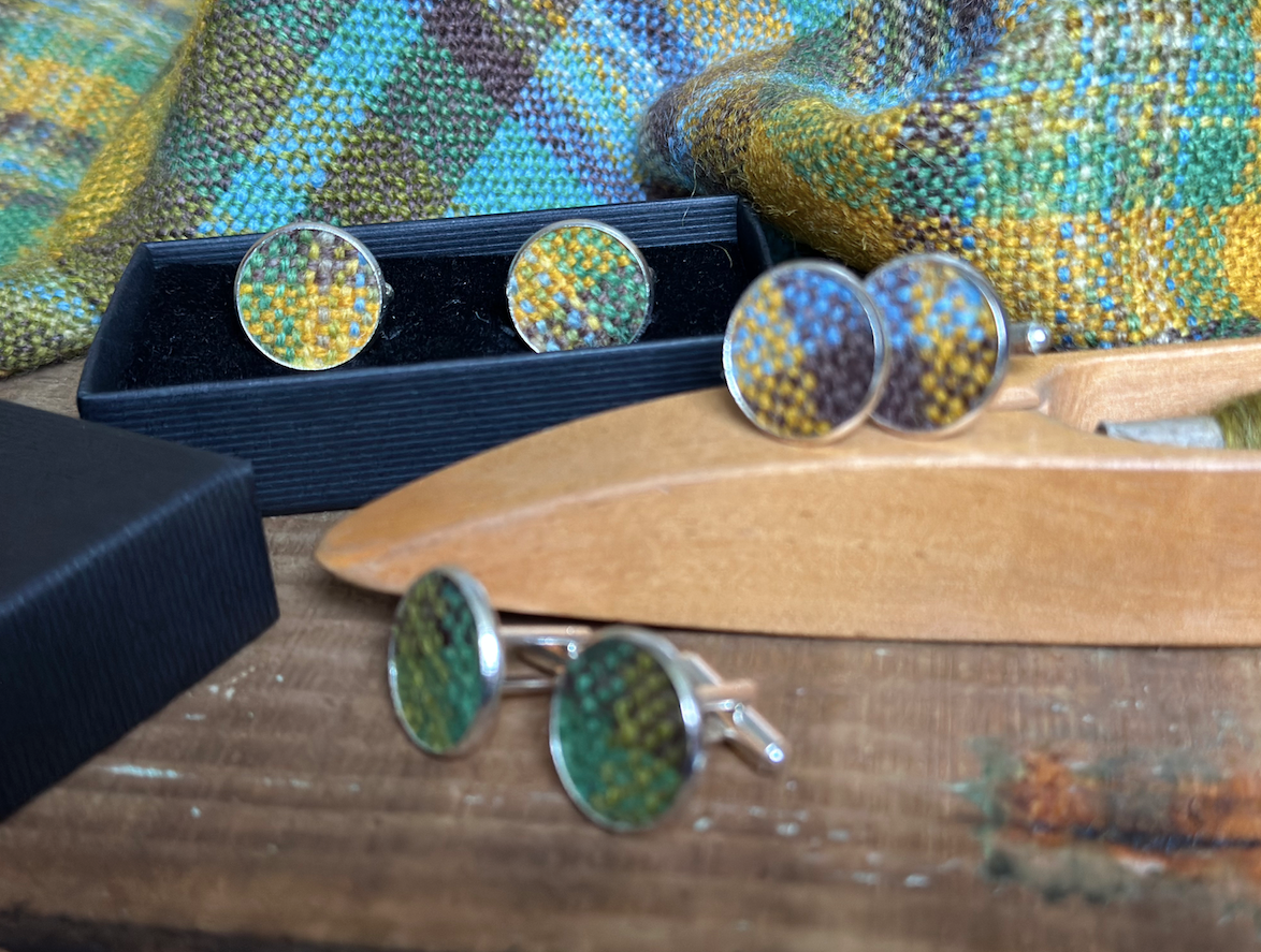 'Spring on the Avenue' Plaid Handwoven British Wool Cufflinks