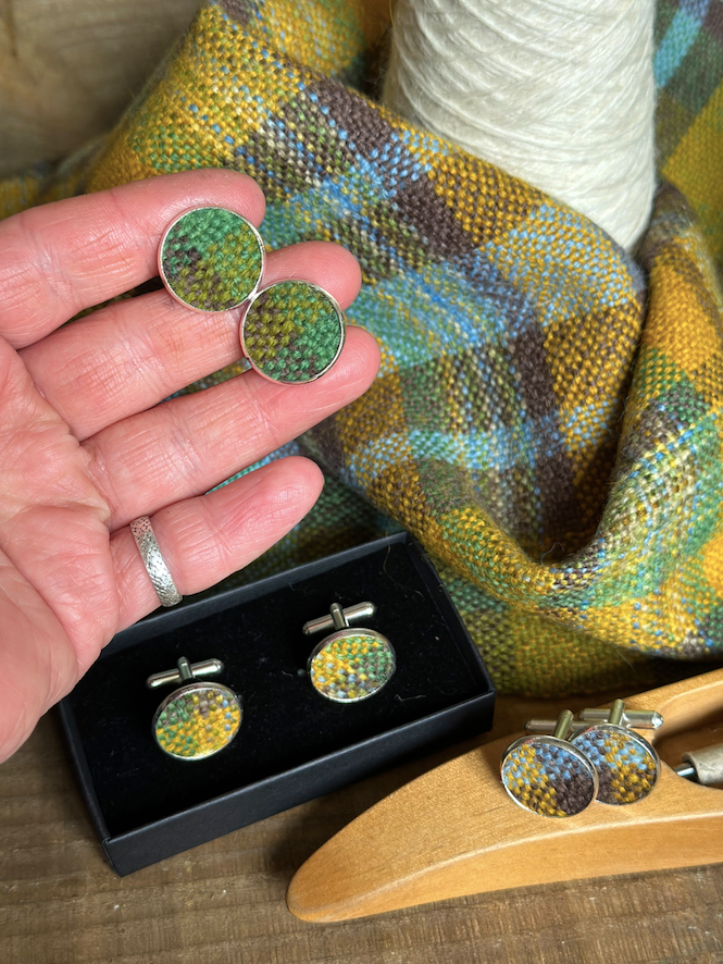 'Spring on the Avenue' Plaid Handwoven British Wool Cufflinks