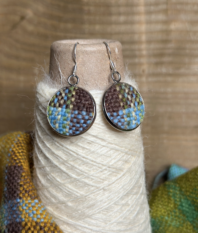 'Spring on the Avenue' Plaid Handwoven British Wool Large Earrings