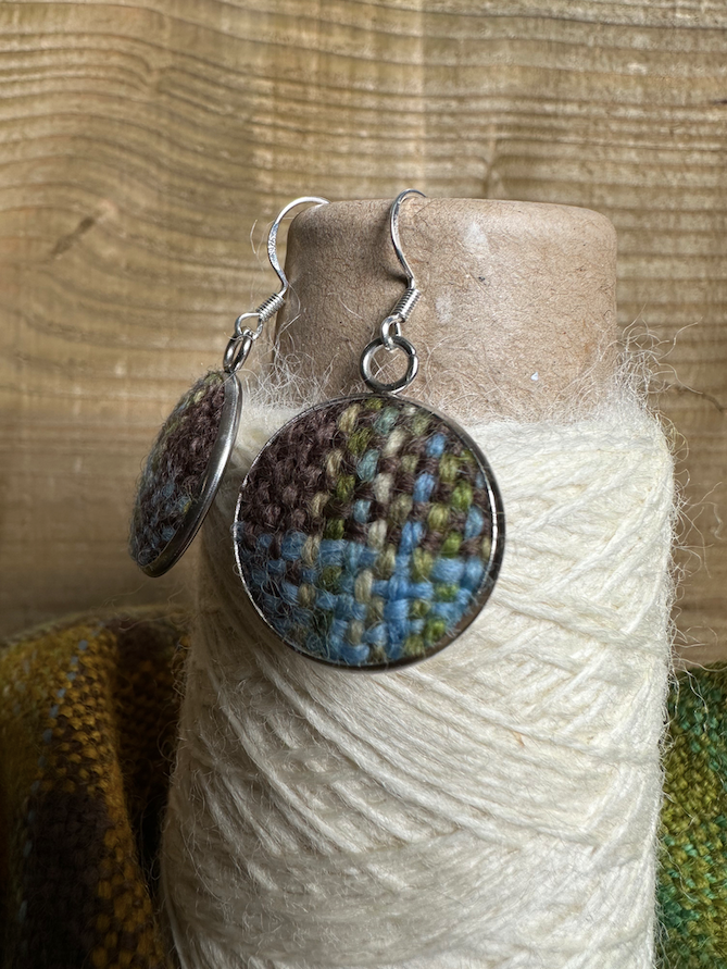 'Spring on the Avenue' Plaid Handwoven British Wool Large Earrings