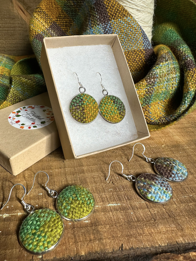 'Spring on the Avenue' Plaid Handwoven British Wool Large Earrings