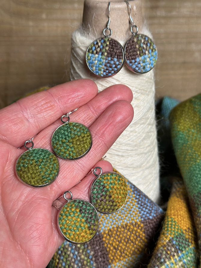'Spring on the Avenue' Plaid Handwoven British Wool Large Earrings