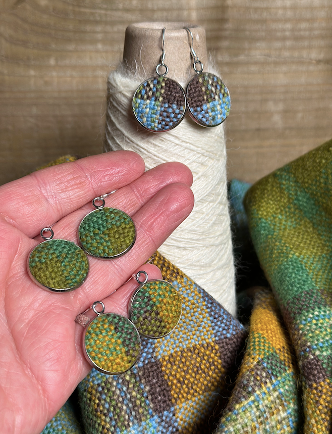 'Spring on the Avenue' Plaid Handwoven British Wool Large Earrings
