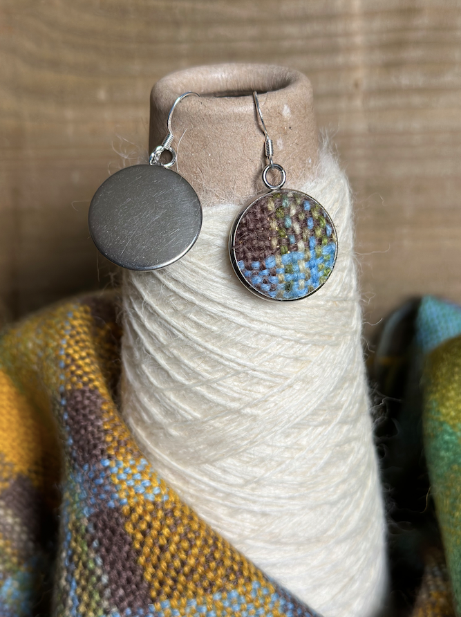 'Spring on the Avenue' Plaid Handwoven British Wool Large Earrings