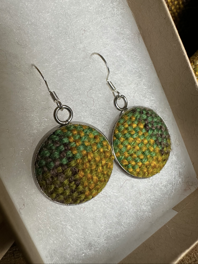 'Spring on the Avenue' Plaid Handwoven British Wool Large Earrings