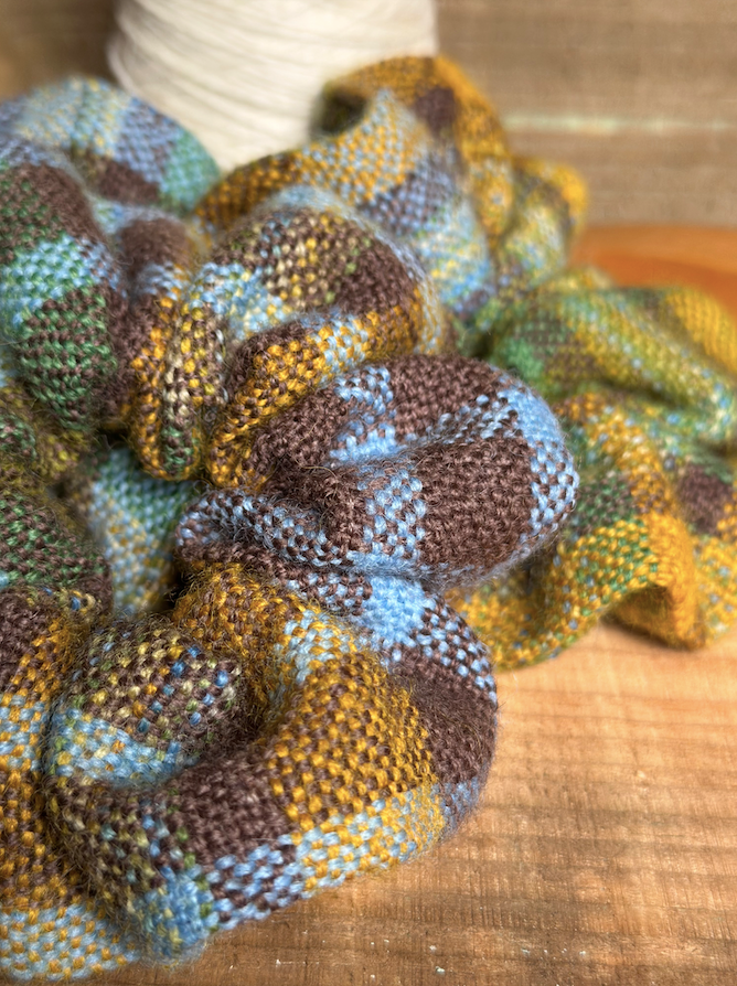 'Spring on the Avenue' Plaid Handwoven British Wool Scrunchies