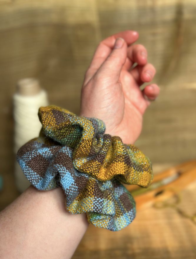 'Spring on the Avenue' Plaid Handwoven British Wool Scrunchies