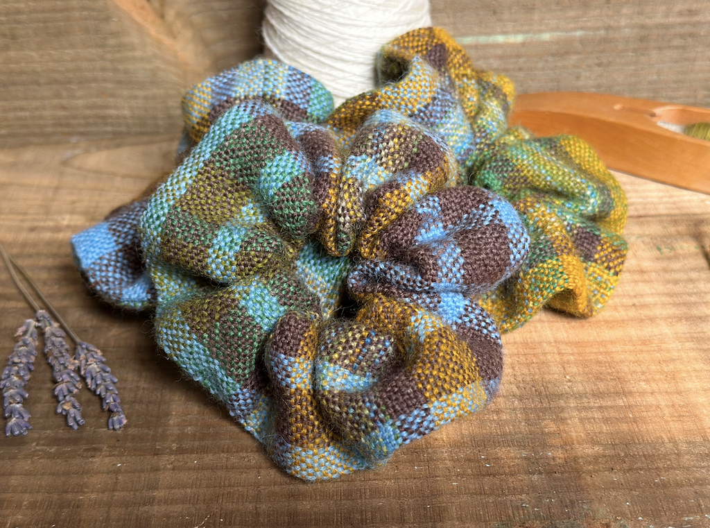 'Spring on the Avenue' Plaid Handwoven British Wool Scrunchies