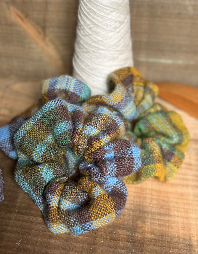 'Spring on the Avenue' Plaid Handwoven British Wool Scrunchies