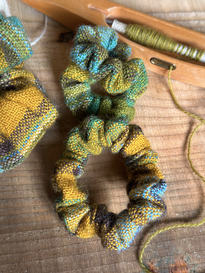 'Spring on the Avenue' Plaid Handwoven British Wool Small Scrunchies