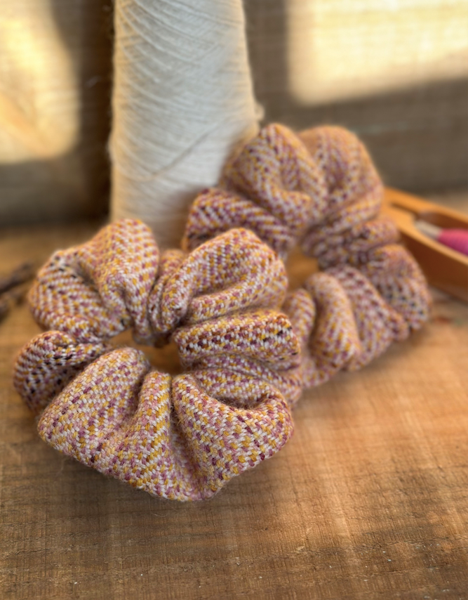 Viola Painted Weft Handwoven British Wool Scrunchie