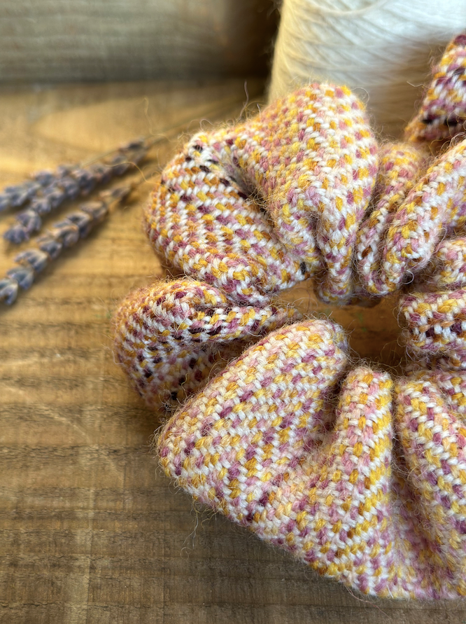 Viola Painted Weft Handwoven British Wool Scrunchie