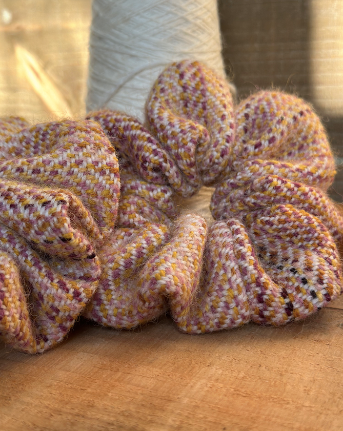 Viola Painted Weft Handwoven British Wool Scrunchie