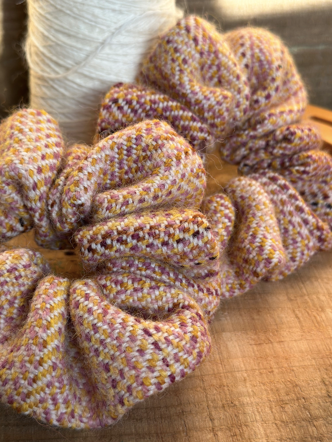Viola Painted Weft Handwoven British Wool Scrunchie