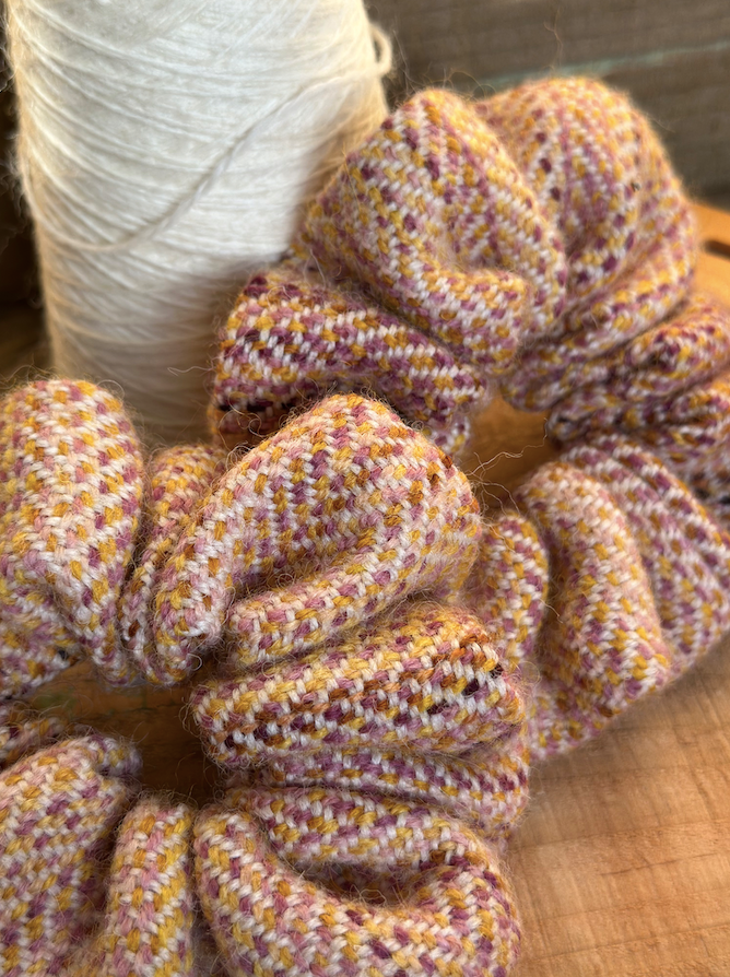 Viola Painted Weft Handwoven British Wool Scrunchie